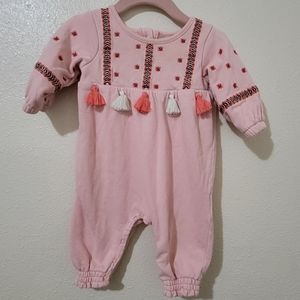 Peek Pink Bodysuit One Piece With Tassle Detail Button Back Size 3-6 Months